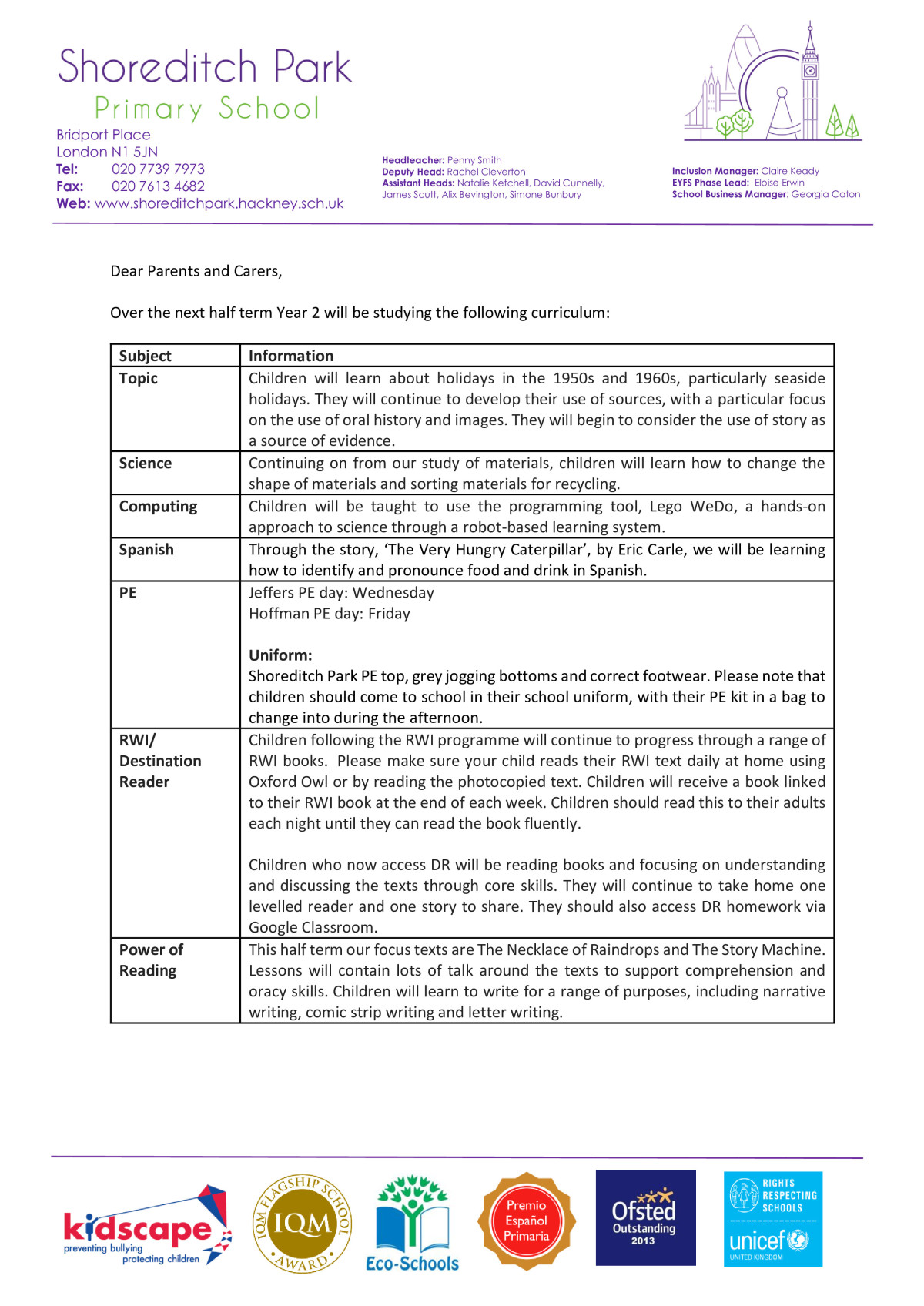 Year 2 Curriculum Letter - Spring 2 2024 - Shoreditch Park Primary School